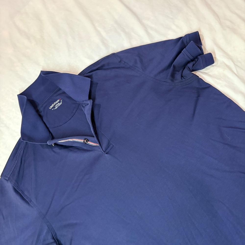 UNTUCKit Mens Navy Blue 100% Cotton Short Sleeve Polo Shirt Large Striped Trim